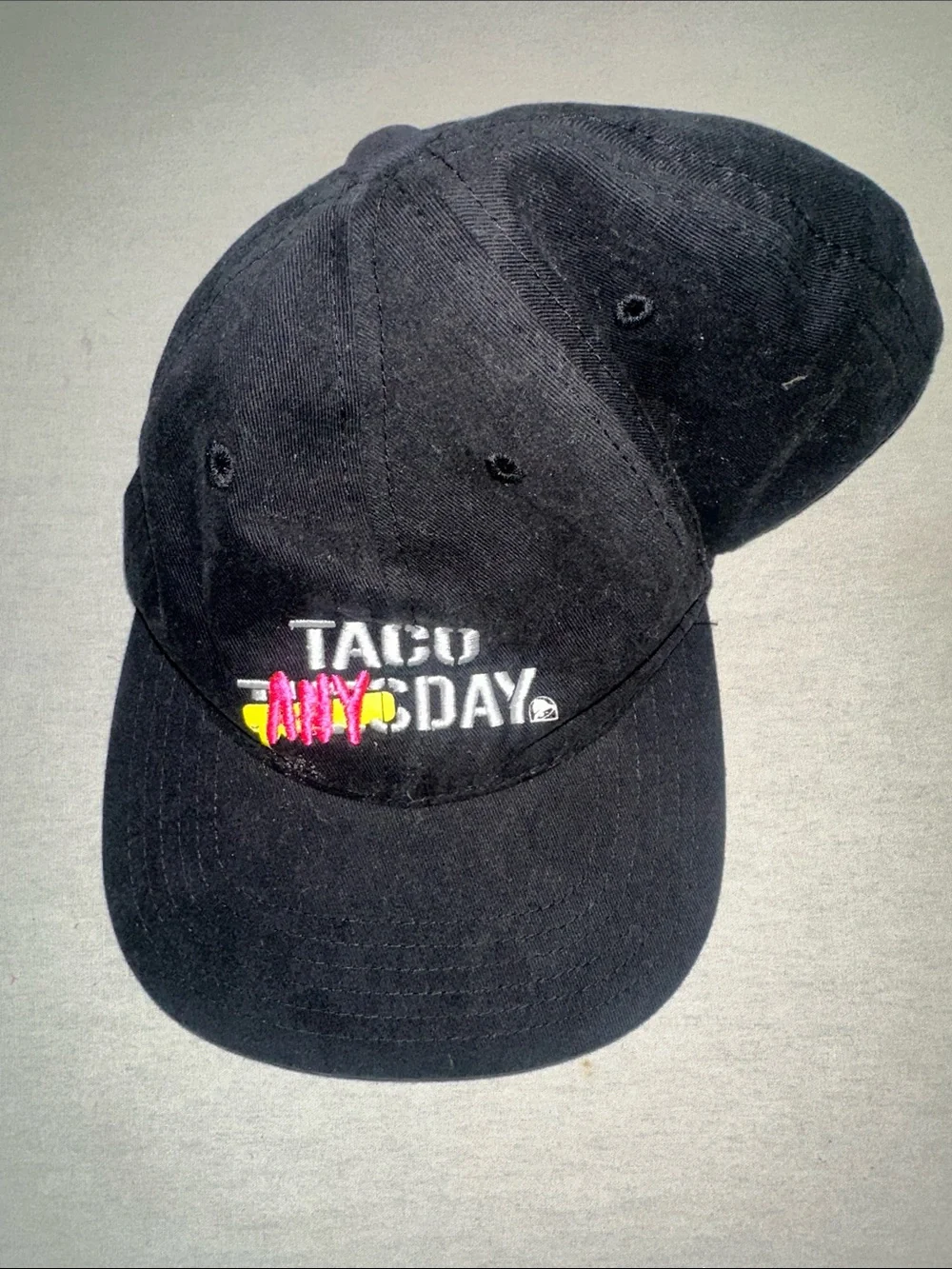 Womens Adjustable Black 'Taco Any Day' Embroidered Baseball Cap